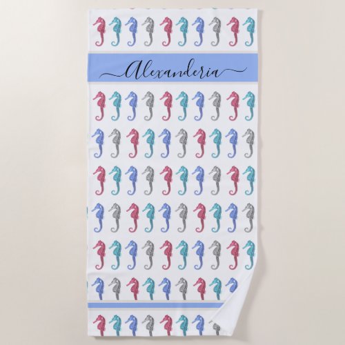   Beach Seahorse Tropical pink gray blue teal  Beach Towel