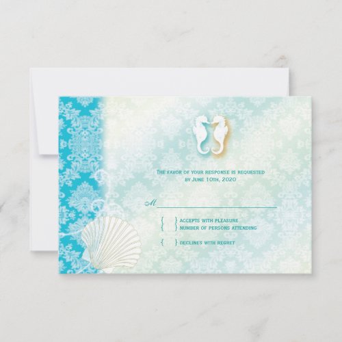 Damask Sea Horse Summer Beach Wedding RSVP