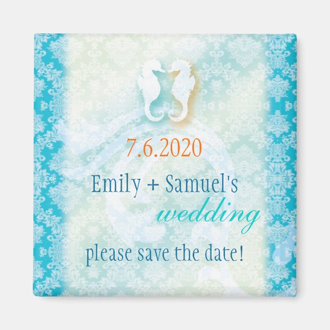Beach Seahorse Wedding Save the Date Magnet (Front)