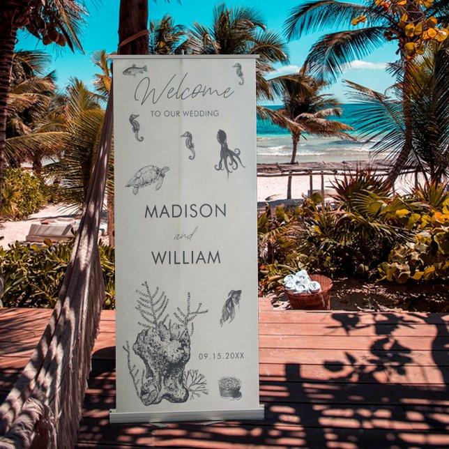 Beach Sealife Coastal Welcome To Our Wedding Retractable Banner (Creator Uploaded)
