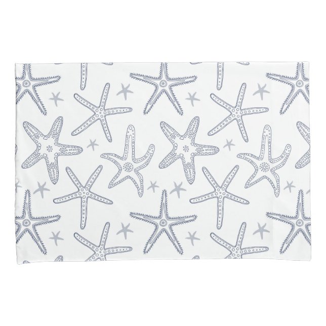 Beach Sealife Starfish Blue and White Patterned Pillow Case (Front-Right)