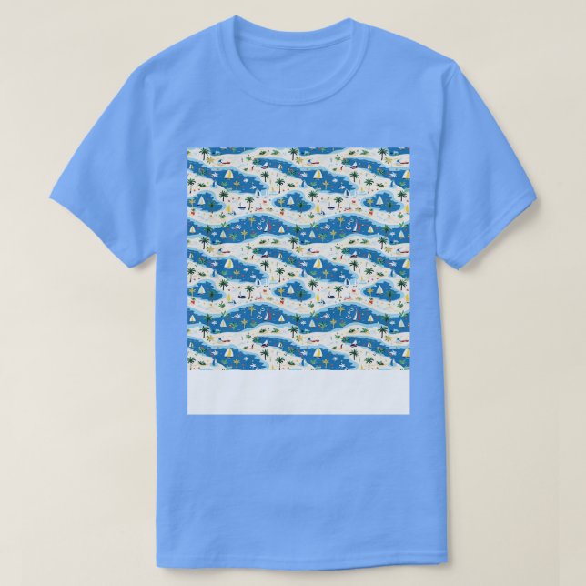 Beach Seamless Pattern Summer Palm Tree Waves Coas T-Shirt (Design Front)
