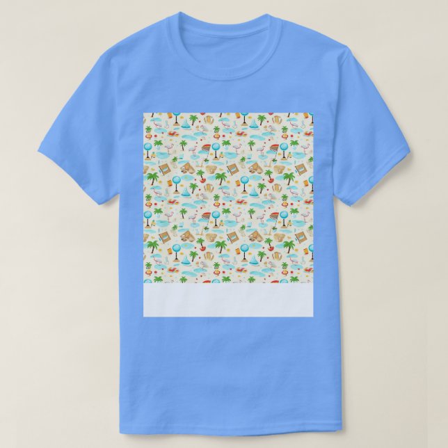 Beach Seamless Pattern Summer Palm Tree Waves Coas T-Shirt (Design Front)