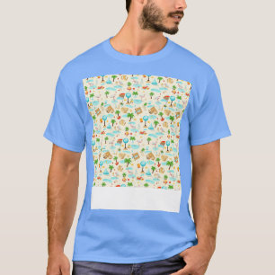 Beach Seamless Pattern Summer Palm Tree Waves Coas T-Shirt