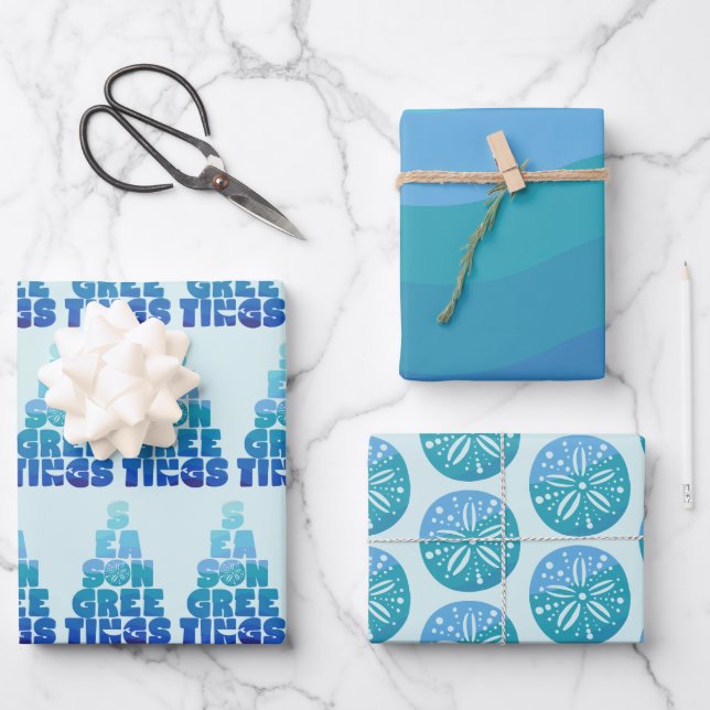 Beach Seas And Greetings Wrapping Paper Sheets (Front)