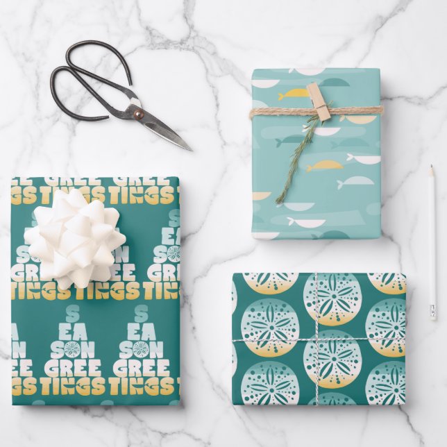Beach Seas And Greetings Wrapping Paper Sheets (Front)