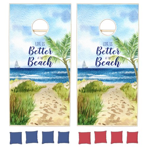 Beach Seascape Life is Better at the Beach Cornhole Set