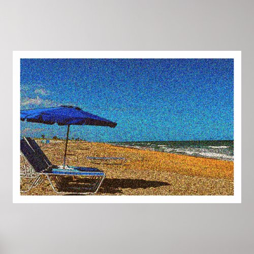 Beach Seascape Umbrella Chairs Stippled Poster