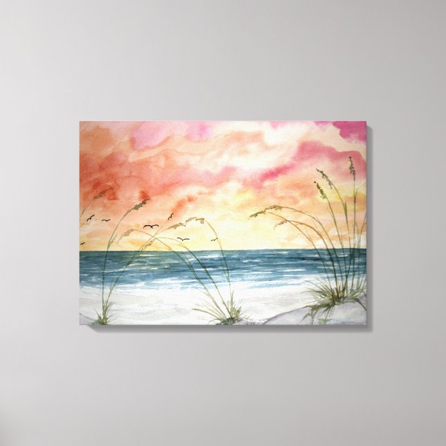 beach seascape watercolor painting canvas print (Front)