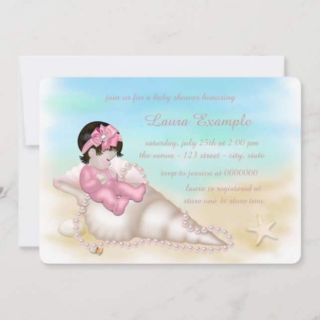 Beach Seashell Baby Girl Shower Invitation (Front)