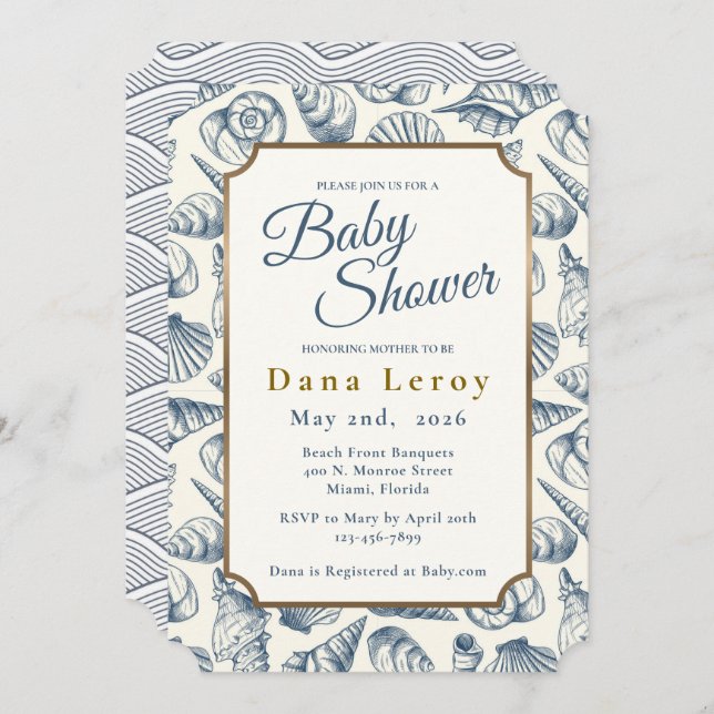 Beach Seashell Baby Shower Invitation (Front/Back)