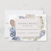 Beach SeaShell Blue wedding RSVP Card (Front)