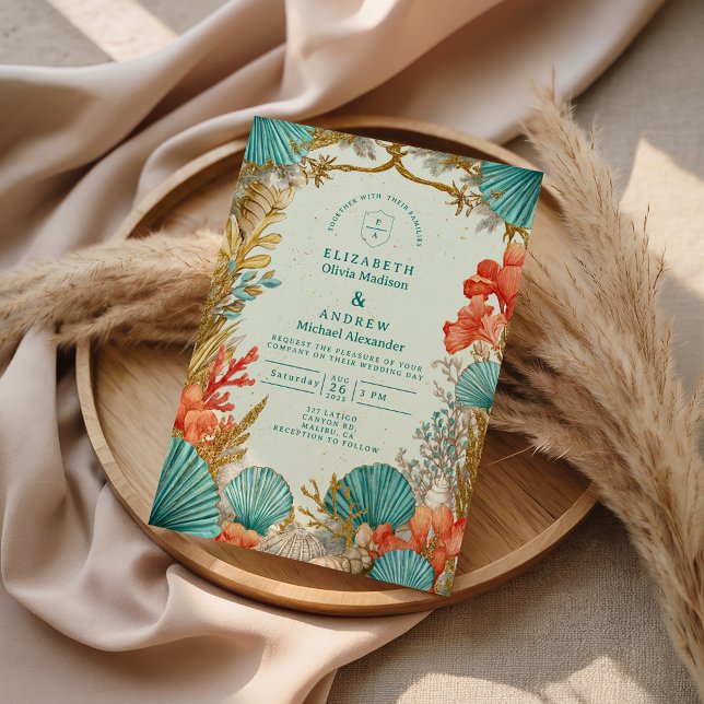 Beach Seashell Botanical Wedding Invitation (Creator Uploaded)