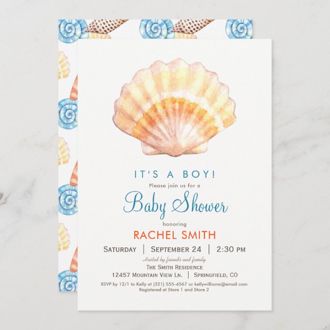 Beach Seashell Boy Baby Shower Invitation (Front/Back)