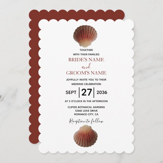 Beach Seashell Clams Wedding Invitations (Front/Back)