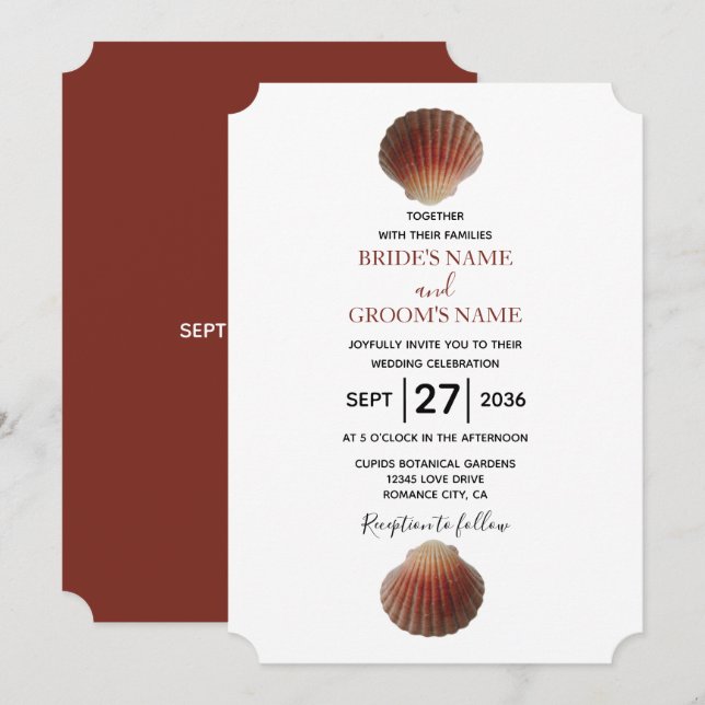 Beach Seashell Clams Wedding Invitations (Front/Back)