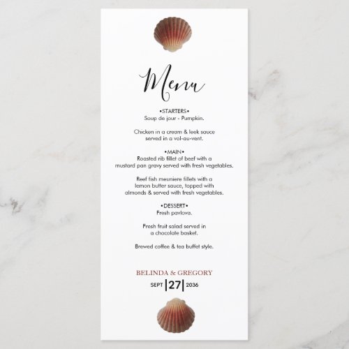 Beach Seashell Clams Wedding Menu