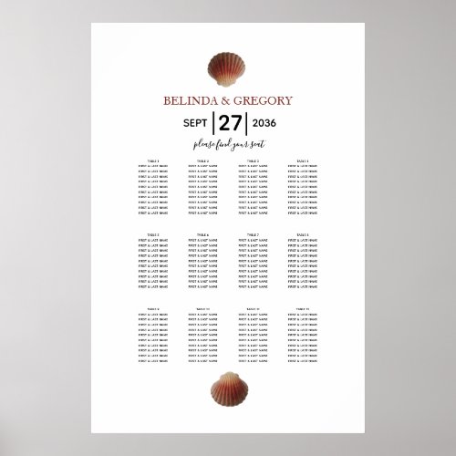 Beach Seashell Clams Wedding Seating Chart