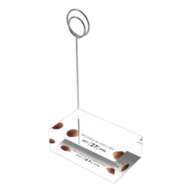 Beach Seashell Clams Wedding Table Number Place Card Holder (Corner)