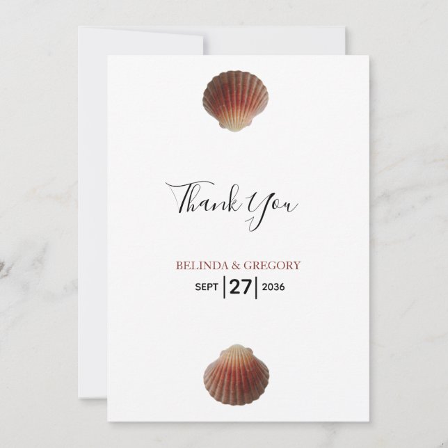 Beach Seashell Clams Wedding Thank You Card (Back)