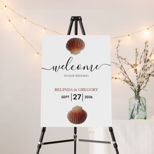 Beach Seashell Clams Wedding Welcome Sign