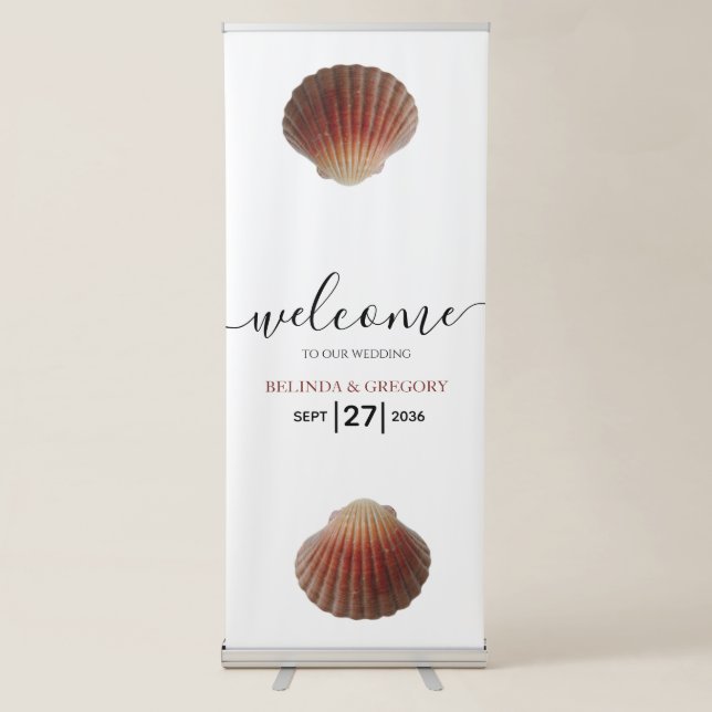 Beach Seashell Clams Wedding Welcome Sign (Front)