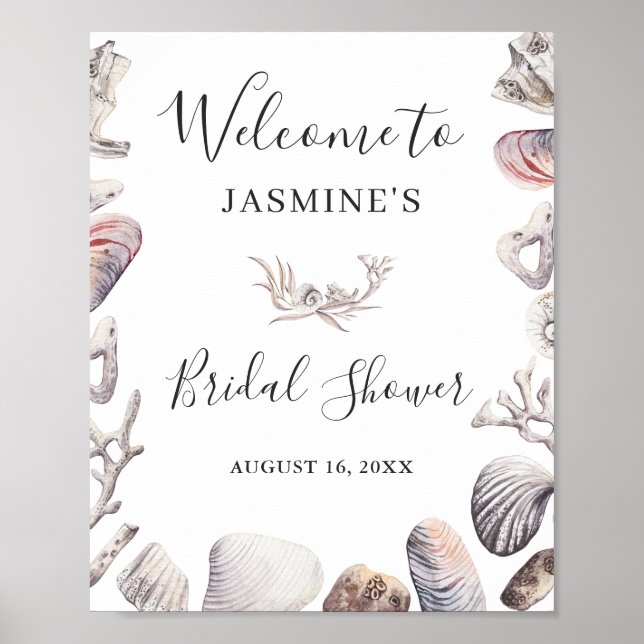Beach Seashell Coral Bridal Shower Sign (Front)