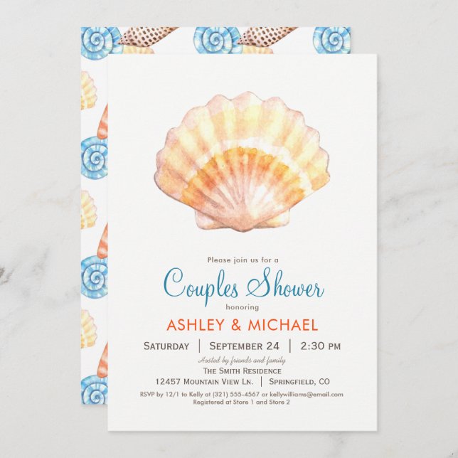Beach Seashell Couples Shower Invitation (Front/Back)