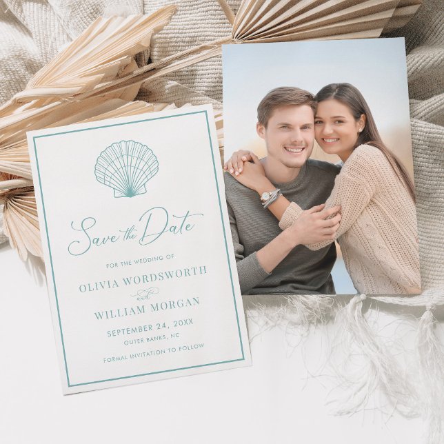 Beach Seashell Elegant Aqua Blue Wedding Save The Date (Creator Uploaded)