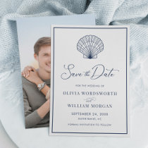 Beach Seashell Elegant Navy Blue Wedding Save The Date