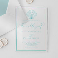 Beach Seashell Elegant Sea Glass Blue Wedding