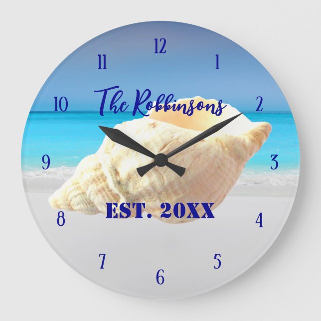 Beach seashell family name established large clock (Front)