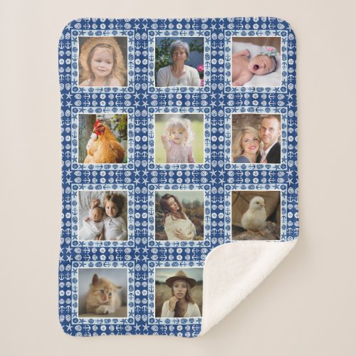 Beach Seashell Faux Quilted Nautical Photo Collage Sherpa Blanket
