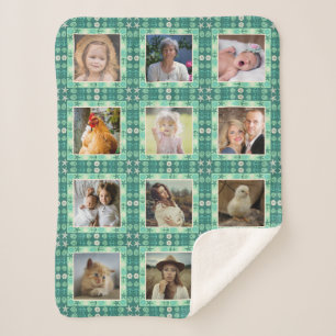 Beach Seashell Faux Quilted Teal Photo Collage Sherpa Blanket