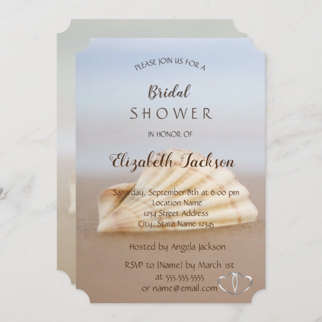 Beach Seashell , Hearts  Bridal Shower Invitation (Front/Back)