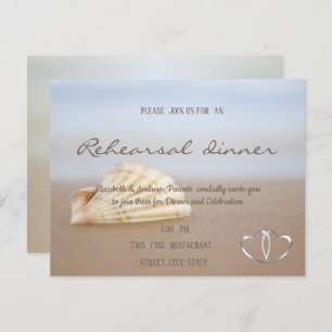 Beach Seashell, Hearts  Rehearsal Dinner Invitation