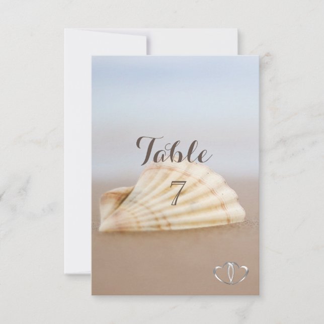 Beach Seashell , Hearts  Table Card (Front)