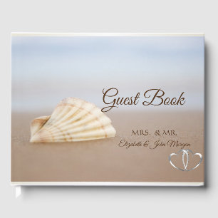 Beach Seashell, Hearts Wedding Guest Book