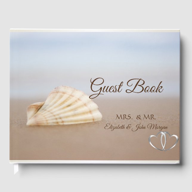 Beach Seashell, Hearts  Wedding Guest Book (Front)