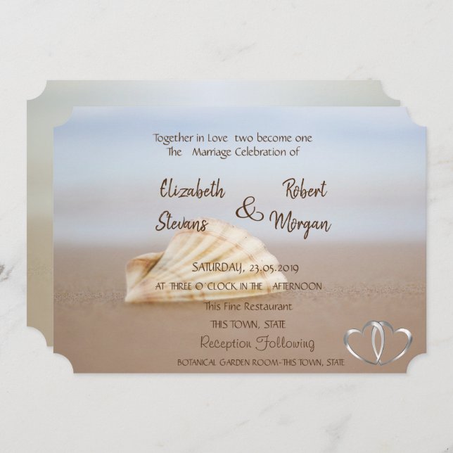 Beach Seashell , Hearts  Wedding  Invitation (Front/Back)