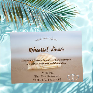 Beach Seashell, Hearts Wedding Rehearsal Dinner Invitation