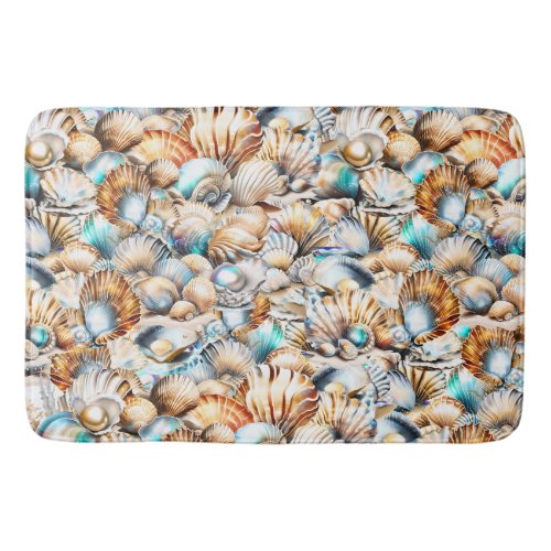 Beach seashell iridescent pattern shell collage bath mat