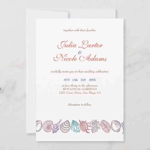 Beach Seashell Marine Conch Ornate Wedding Invitation