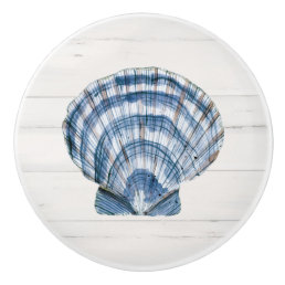 Beach Seashell Modern Navy Blue White Barn Wood Ceramic Knob