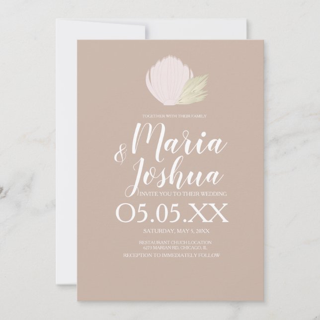 Beach Seashell Pampas Muted Wedding Invitation (Front)