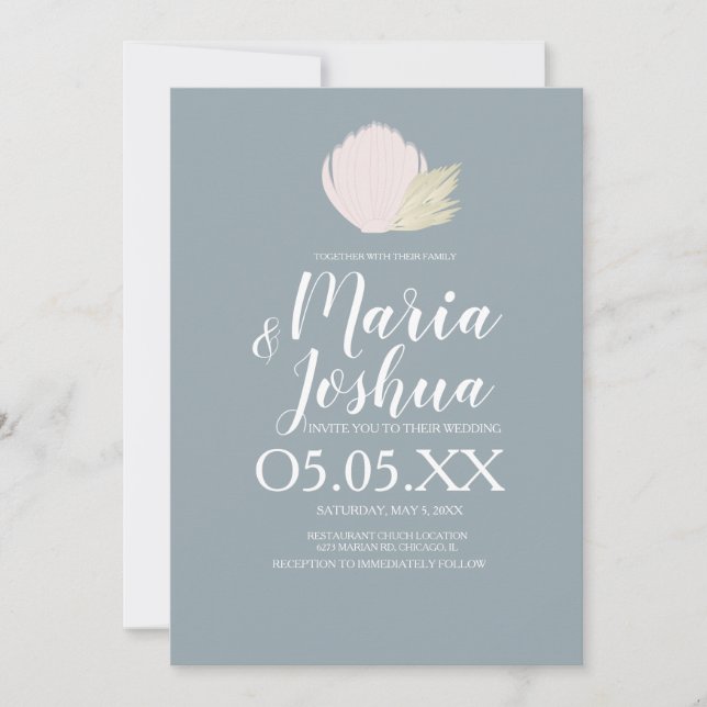 Beach Seashell Pampas Muted Wedding Invitation (Front)