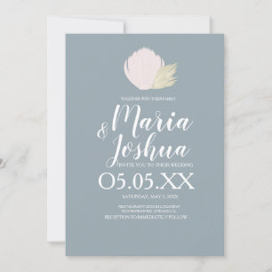 Beach Seashell Pampas Muted Wedding Invitation
