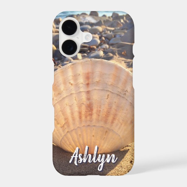 Beach Seashell Photo Custom Name Script Modern Case-Mate iPhone Case (Back)
