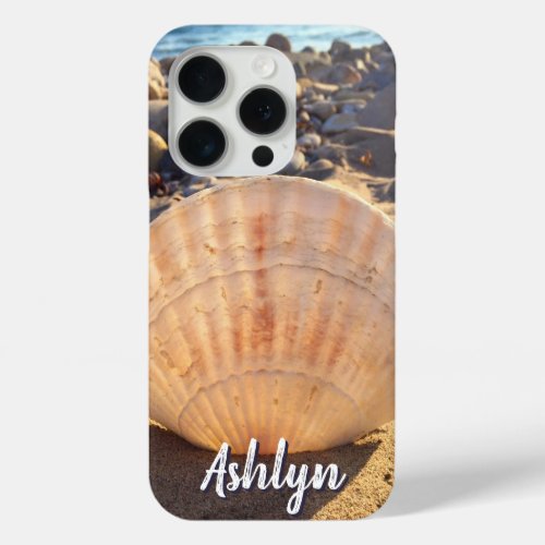 Beach Seashell Photo Monogram Name Script Modern iPhone 15 Pro Case