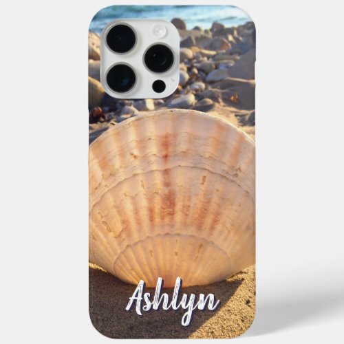 Beach Seashell Photo Monogram Name Script Stylish iPhone 15 Pro Max Case